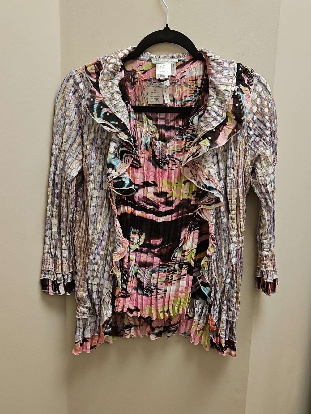 Alberto Makali Pink 2 Piece Multicolor Pleated Vest and Jacket Set